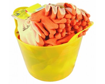 Bucket of Extra Large, Orange Latex Coated Work Gloves
